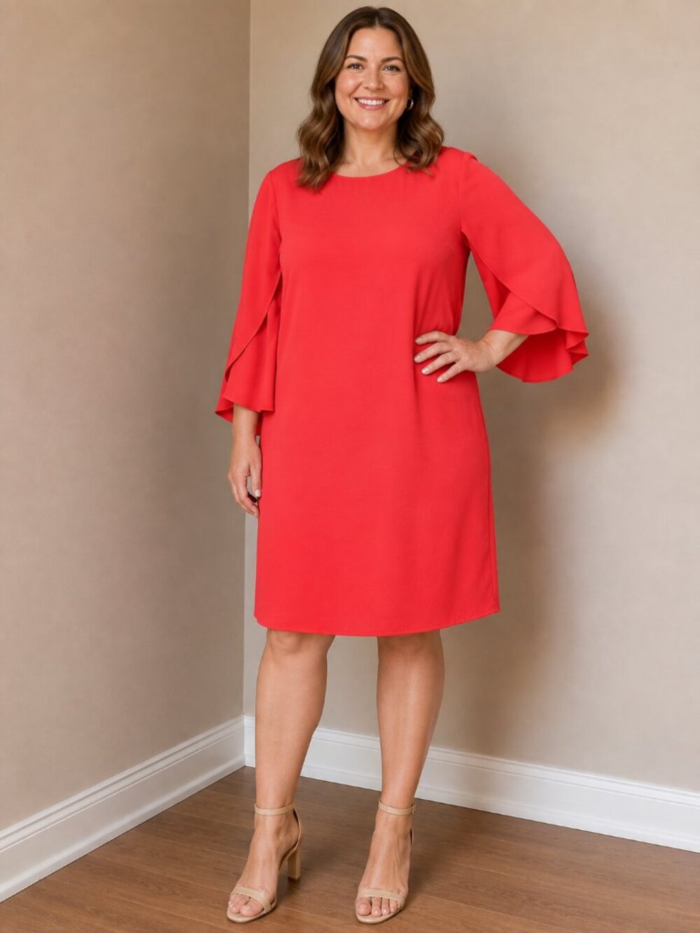 I.N. Studio (AGB) Poppy Textured Pebble Crepe Cape Sleeve Dress - Size 16
